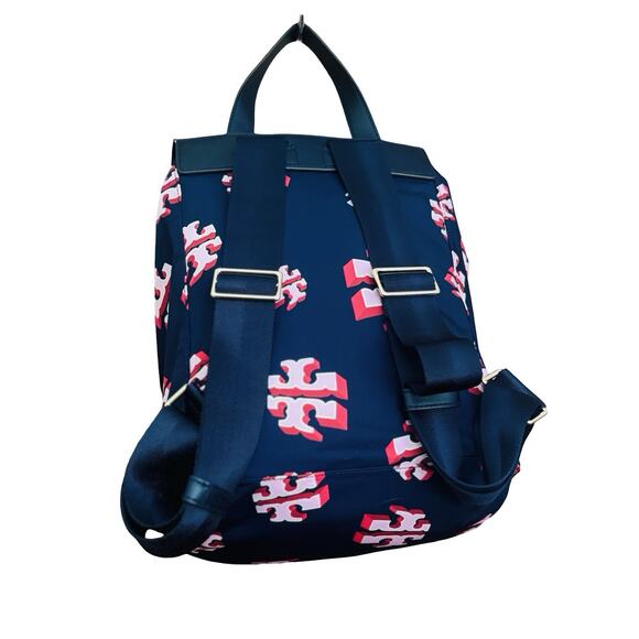Tory Burch Nylon Logo Backpack – Navy & Red Print NWOT - Picture 2 of 8